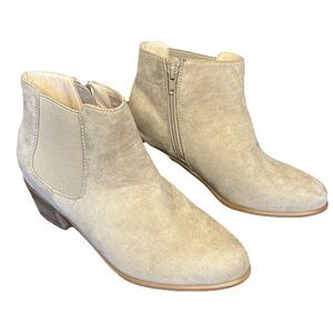 Woman's Ankle Suede Booties‎ #58665 5M Block Heel Zip Closer Tan New Without Box